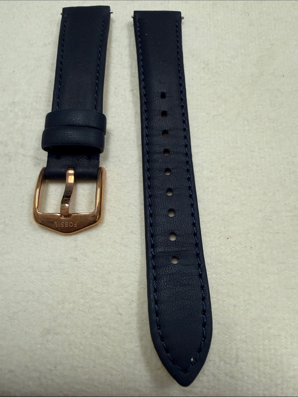 Fossil Navy Leather Watch Strap with Rose Gold Buckle 16 mm